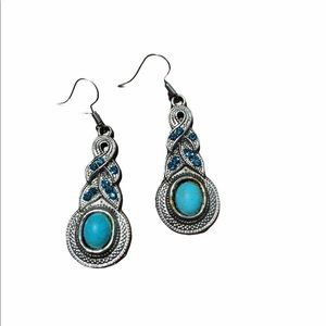 Tibetan Alloy Oval Resin Drop Dangle Earrings
